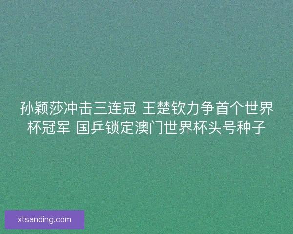 孙颖莎冲击三连冠 王楚钦力争首个世界杯冠军 国乒锁定澳门世界杯头号种子
